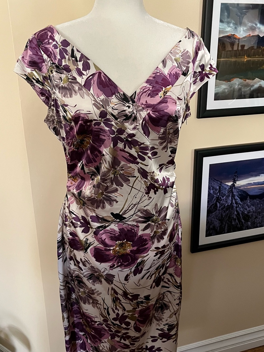 Maggy London Purple Floral Midi Dress Size 12